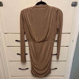 HYFVE Elegant Tan Long Sleeve Dress